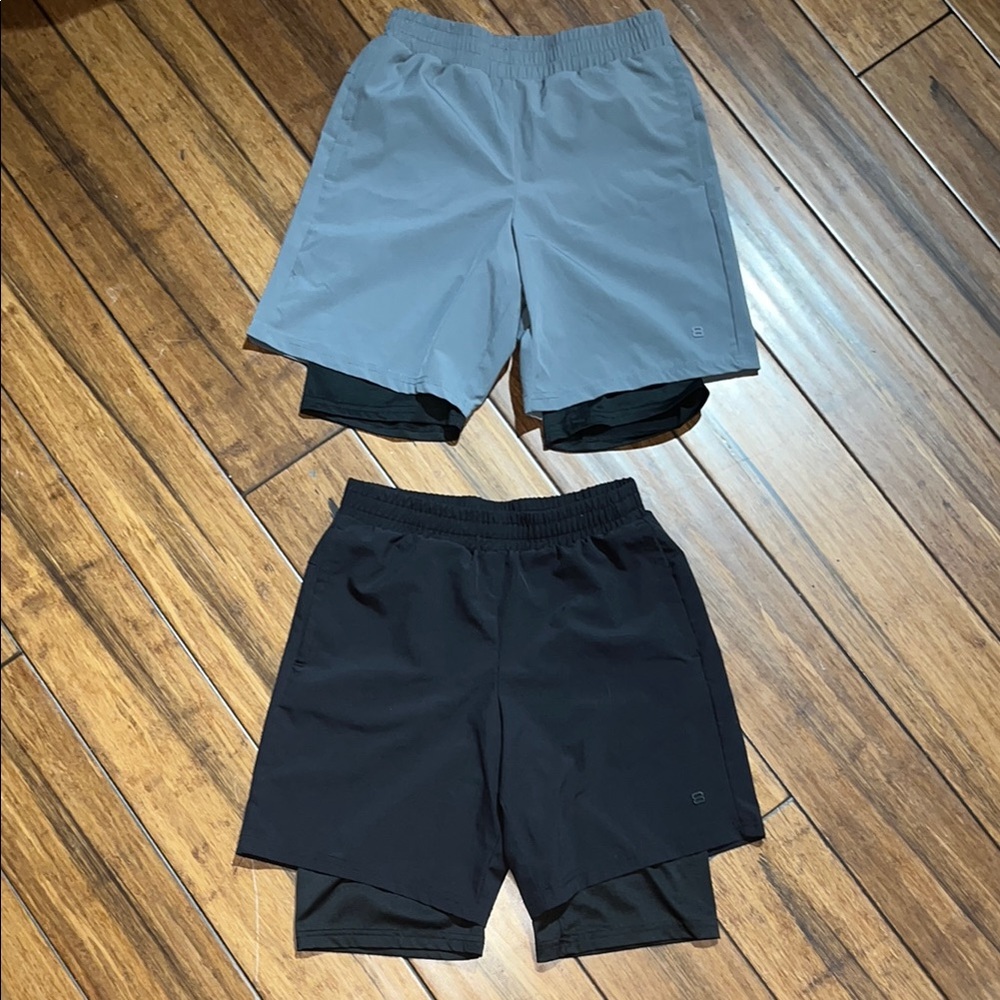 Layer 8 Kids Dual-Layer Shorts - Light Gray and Black
